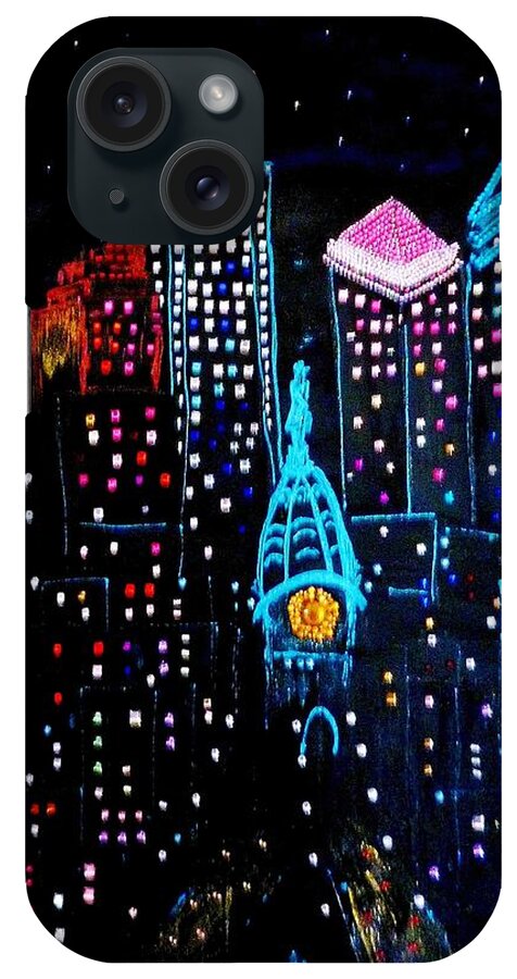  iPhone Case featuring the painting City Lights by Lilliana Didovic