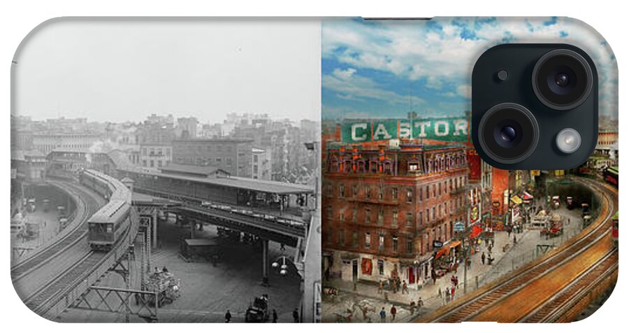 Self iPhone Case featuring the photograph City - NY - Chatham Square 1900 - Side by Side by Mike Savad