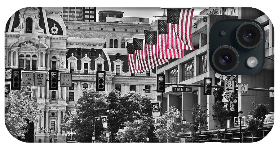 Flags iPhone 15 Case featuring the photograph City of Brotherly Love - Philadelphia by Louis Dallara