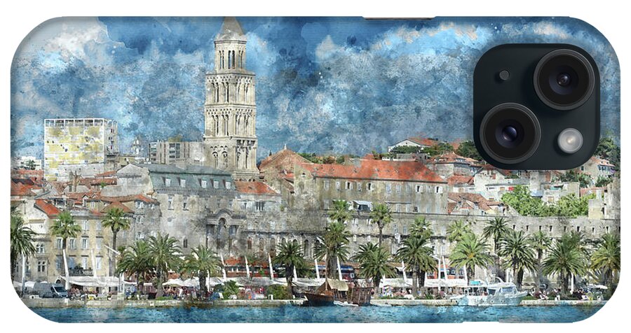Ancient iPhone Case featuring the photograph City of Split in Croatia with Birds Flying in the Sky by Brandon Bourdages