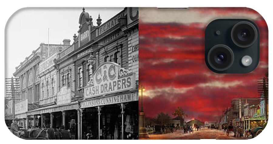 Cash Drapers iPhone Case featuring the photograph City - Palmerston North NZ - The shopping district 1908 - Side by Side by Mike Savad