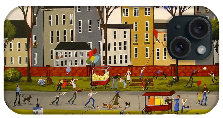 Folk Art iPhone Case featuring the painting City Park by Debbie Criswell