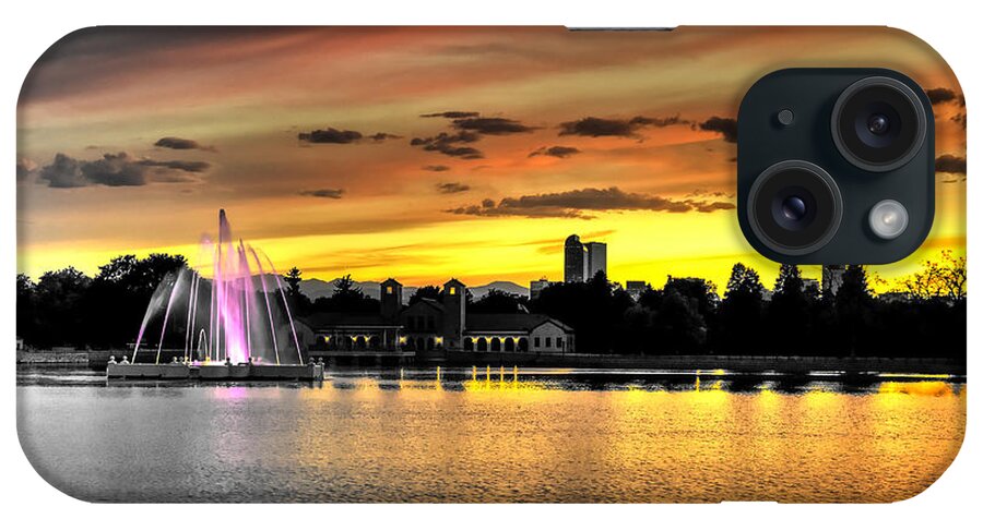 City Park Fountain iPhone Case featuring the photograph City Park Fountain Sunset by Stephen Johnson