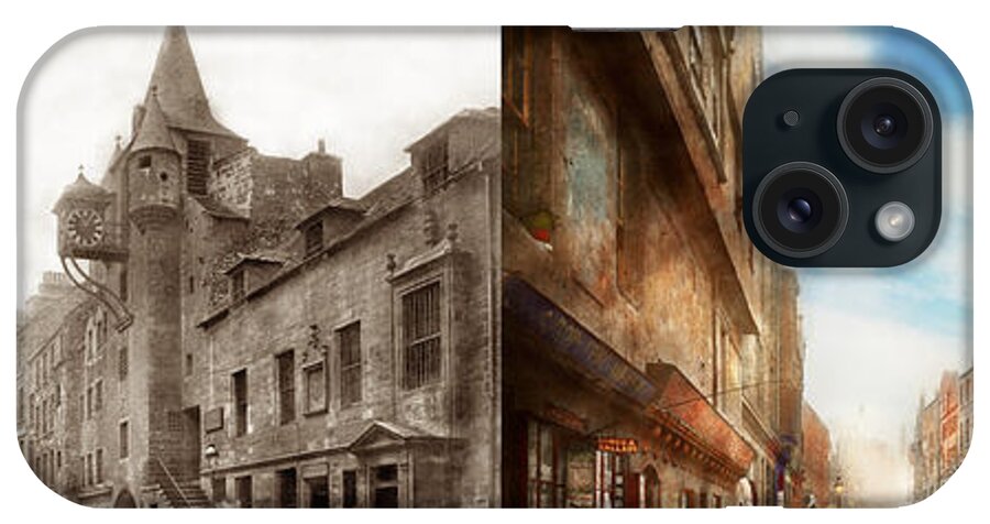Edinburgh iPhone Case featuring the photograph City - Scotland - Tolbooth operator 1865 - Side by Side by Mike Savad