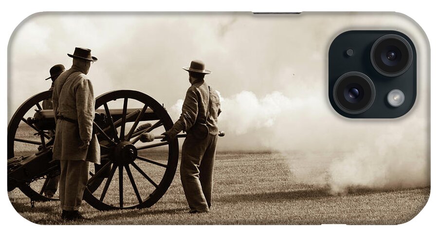 Sepia iPhone Case featuring the photograph Civil War Era Cannon Firing by Doug Camara