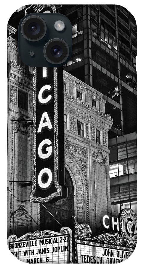 Chicago iPhone Case featuring the photograph Classic Chicago Theater in Black and White by Frozen in Time Fine Art Photography