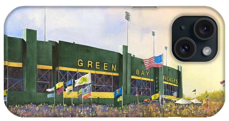 Green Bay Packers iPhone Case featuring the painting Classic Lambeau by Amy Stielstra