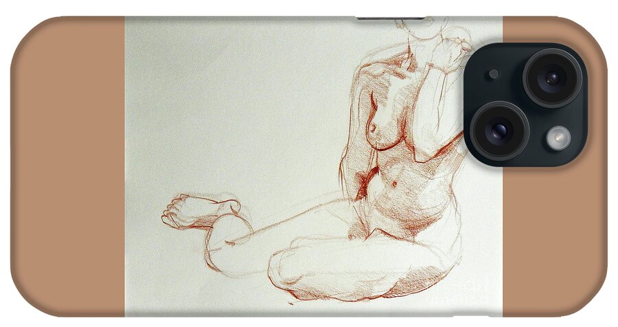 Classic iPhone Case featuring the drawing Classic Life Figure Drawing of a Young Nude Woman by Greta Corens