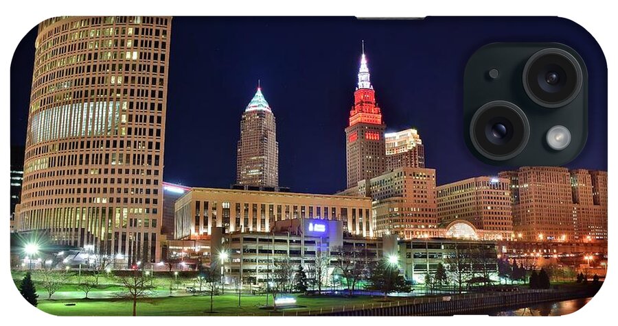 Cle iPhone Case featuring the photograph CLE Over the Cuyahoga by Frozen in Time Fine Art Photography