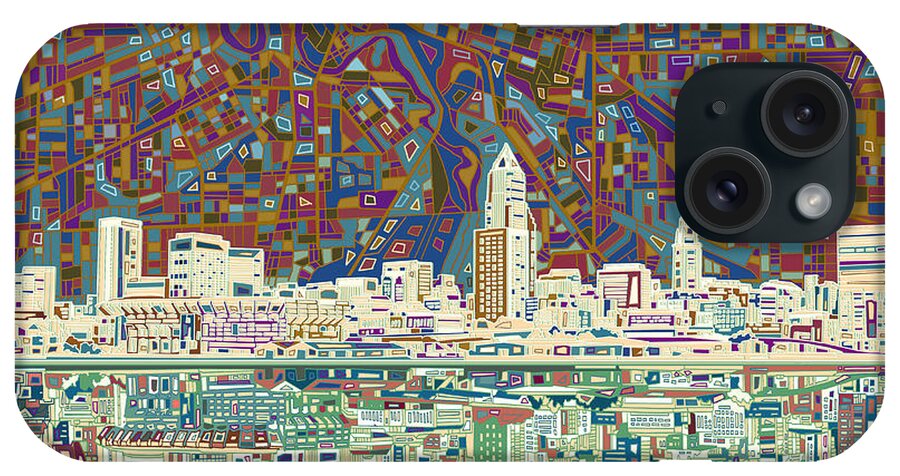 Cleveland Skyline iPhone Case featuring the painting Cleveland Skyline Abstract 8 by Bekim M
