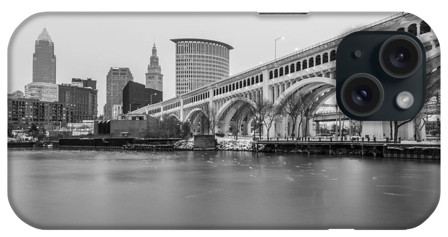 Cleveland iPhone Case featuring the photograph Cleveland Skyline in Black and White by John McGraw