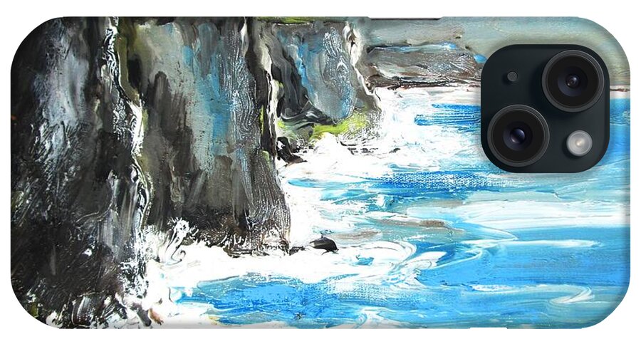 Cliffs iPhone Case featuring the painting Painting of Cliffs of moher county clare ireland by Mary Cahalan Lee - aka PIXI