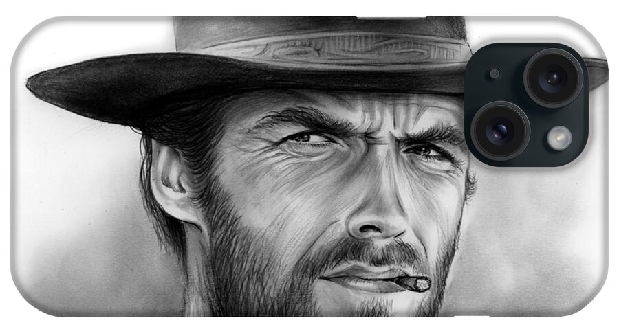 Clint Eastwood iPhone Case featuring the drawing Clint by Greg Joens