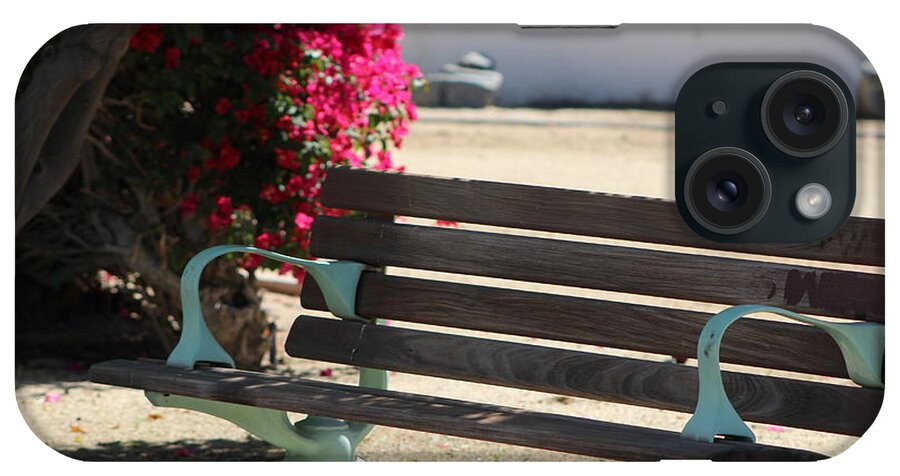 Park Bench iPhone Case featuring the photograph Closeup of Park Bench in La Quinta by Colleen Cornelius