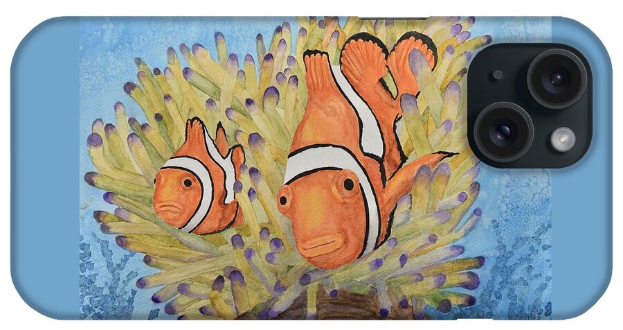 Linda Brody iPhone Case featuring the painting Clownfish by Linda Brody
