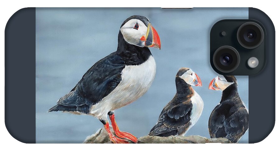 Puffin iPhone Case featuring the painting Clowns of the Sea. by John Neeve