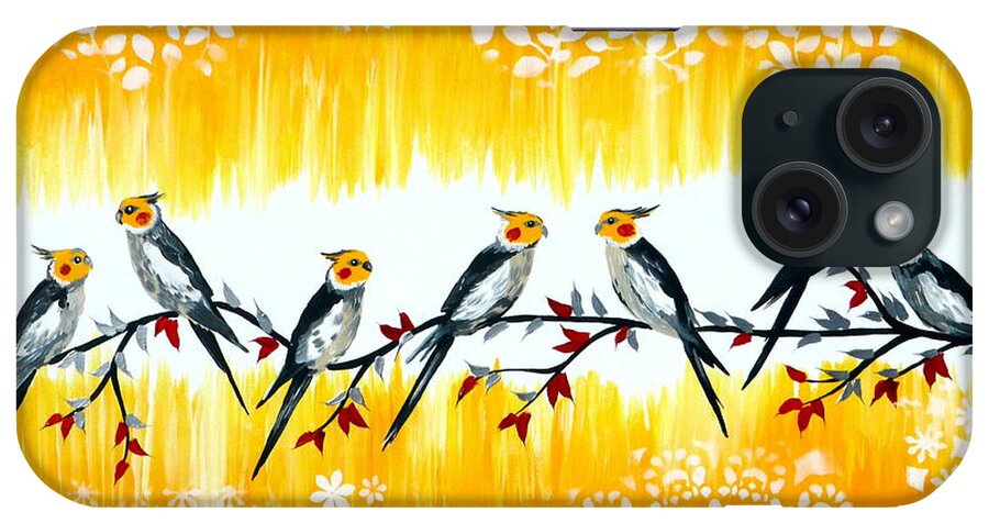 Yellow iPhone Case featuring the painting Cockatiels by Cathy Jacobs