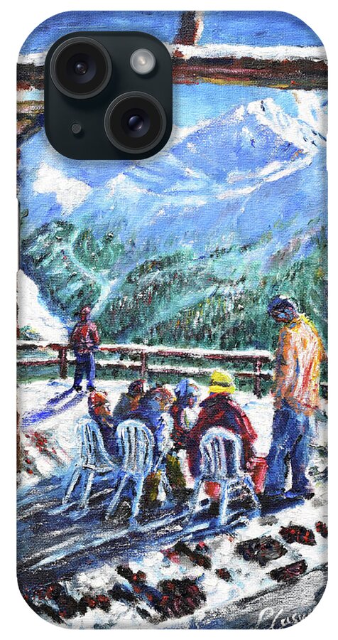 Grande Motte iPhone Case featuring the painting Coffee stop at Val D'Isere by Pete Caswell