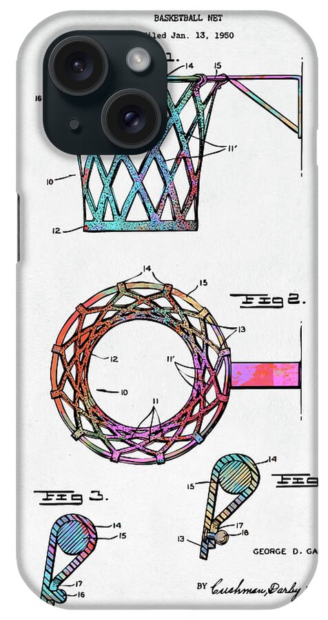 Basketball iPhone Case featuring the digital art Colorful 1951 Basketball Net Patent Artwork by Nikki Marie Smith