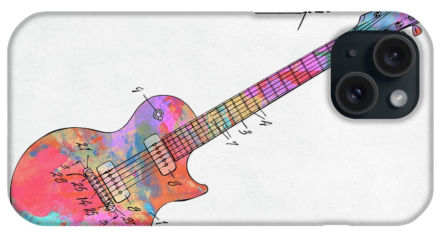 Guitar iPhone Case featuring the digital art Colorful 1955 McCarty Gibson Les Paul Guitar Patent Artwork Mini by Nikki Marie Smith