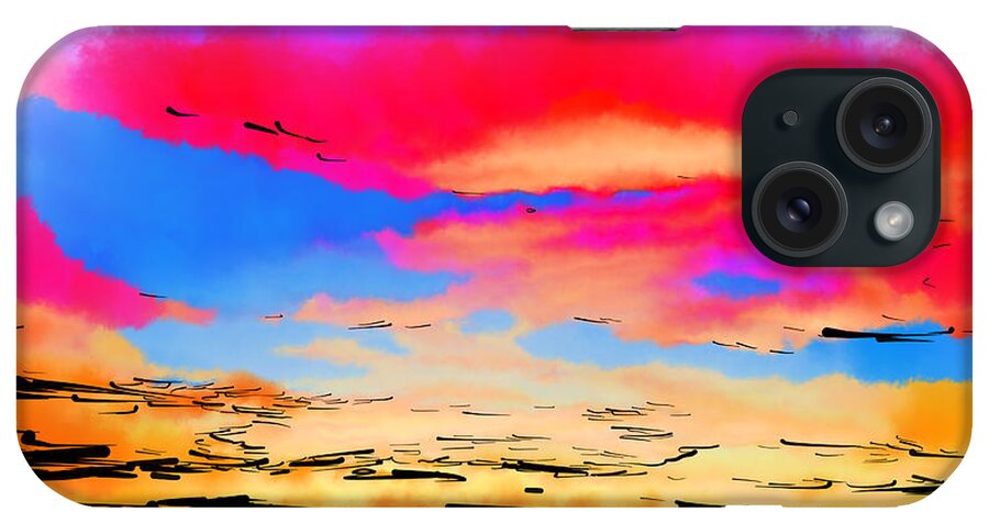 Abstract-art iPhone Case featuring the digital art Colorful Abstract Sunset by Kirt Tisdale