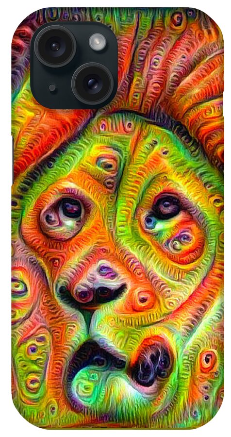 Lion iPhone Case featuring the digital art Colorful crazy lion deep dream by Matthias Hauser