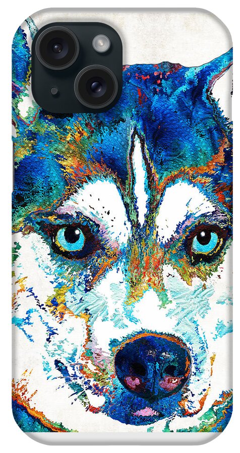 Husky iPhone Case featuring the painting Colorful Husky Dog Art by Sharon Cummings by Sharon Cummings