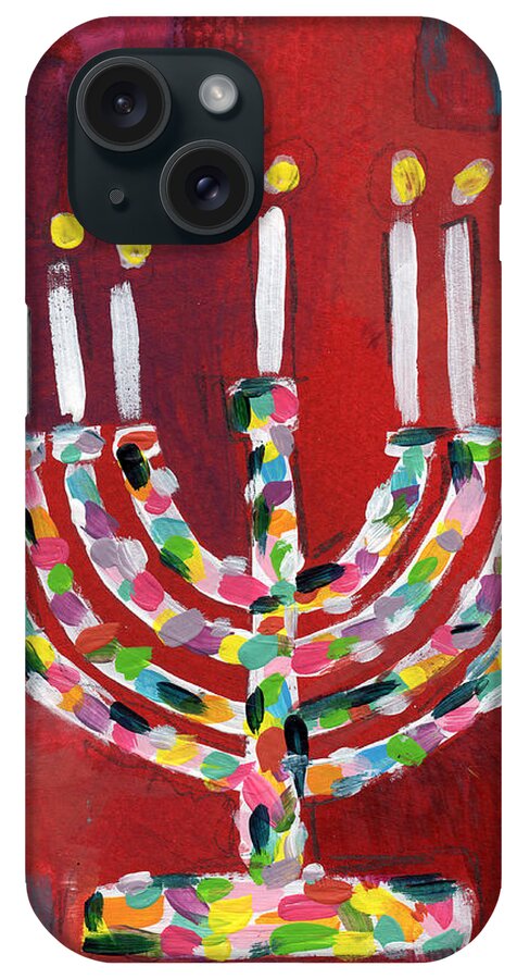 Menorah iPhone Case featuring the painting Colorful Menorah- Art by Linda Woods by Linda Woods