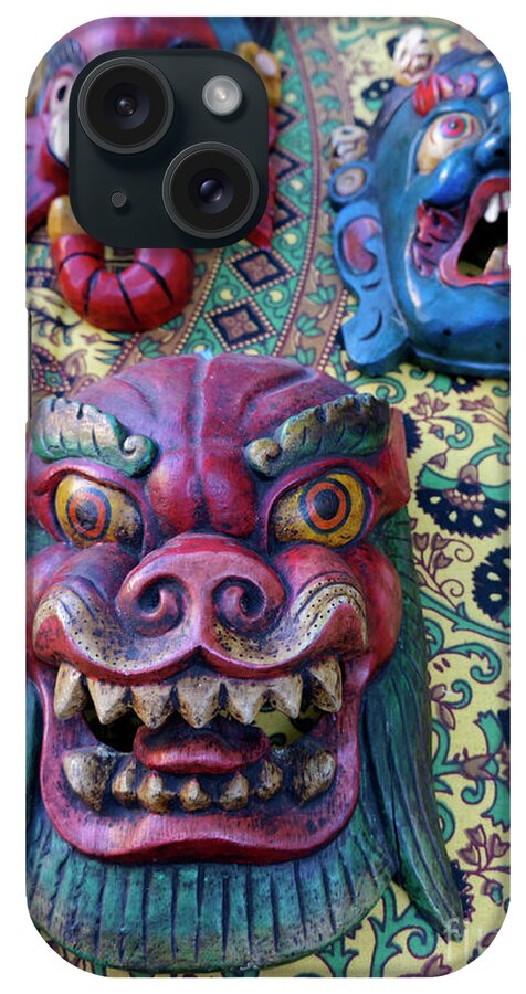 Nepal.nepalese iPhone Case featuring the photograph Colorful Nepalese Masks by John Mitchell