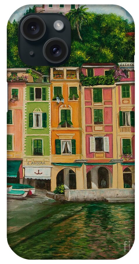 Portofino Italy Art iPhone Case featuring the painting Colorful Portofino by Charlotte Blanchard