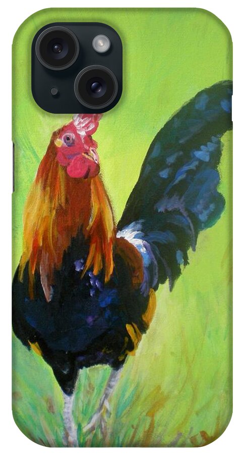 Rooster iPhone Case featuring the painting Colorful Rooster by Marionette Taboniar