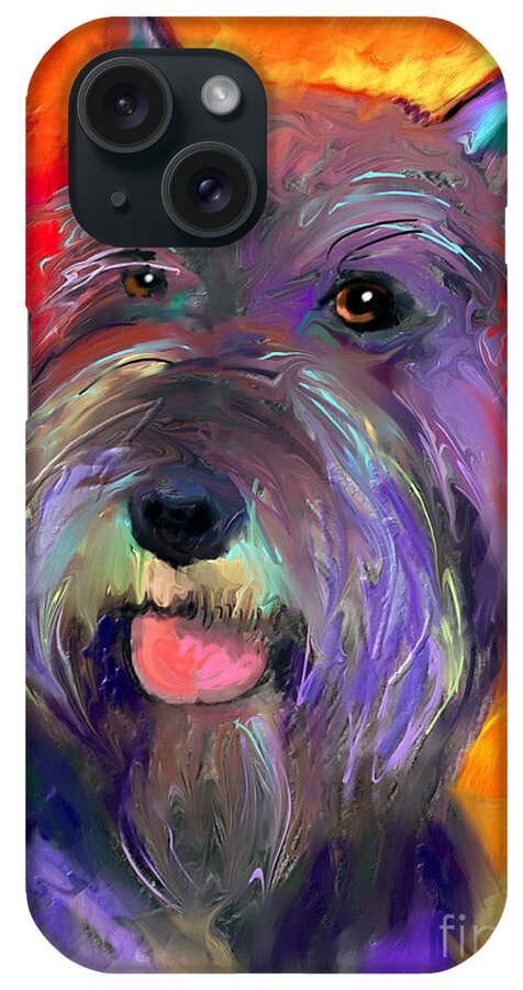 Schnauzer Dog iPhone Case featuring the painting Colorful Schnauzer dog portrait print by Svetlana Novikova