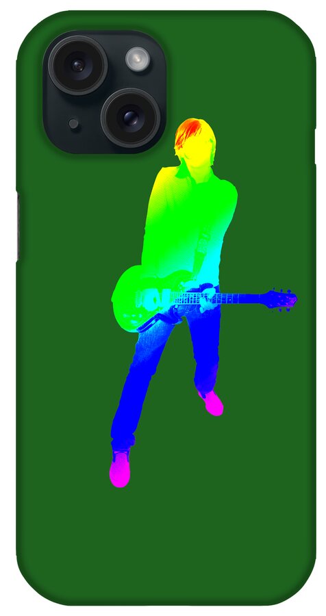 Green iPhone Case featuring the digital art colourful guitar player. Music is my passion by Ilan Rosen