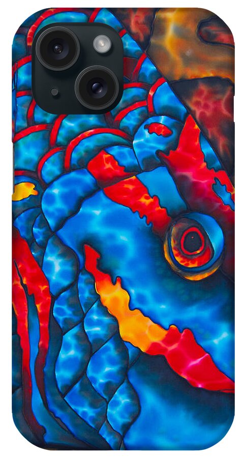 Diving iPhone Case featuring the painting Colourful Parrotfish - Brain Coral by Daniel Jean-Baptiste