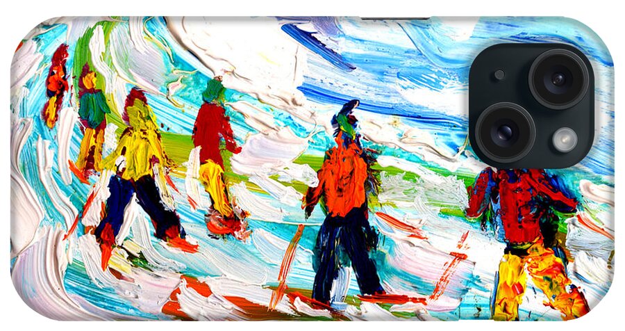 Skiing iPhone Case featuring the painting Colours Down the Piste by Pete Caswell