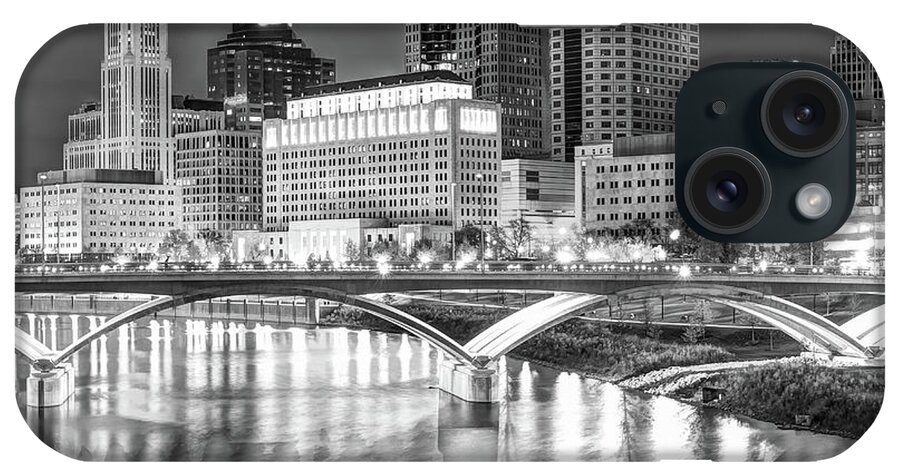 Columbus Ohio Skyline iPhone Case featuring the photograph Columbus Skyline Black and White Art - Square 1x1 by Gregory Ballos