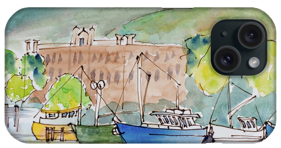 Australia iPhone Case featuring the painting Fishing Boats in Hobart's Victoria Dock by Dorothy Darden