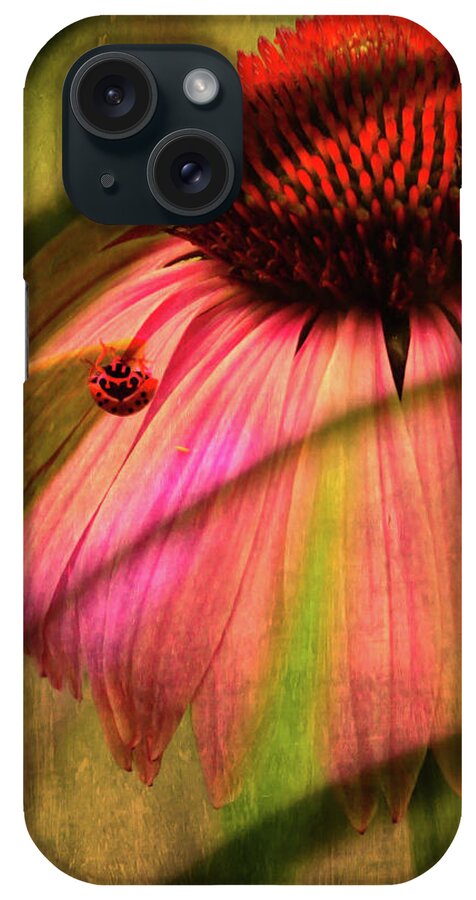 Purple iPhone Case featuring the photograph Cone Flower and The Ladybug by Lesa Fine