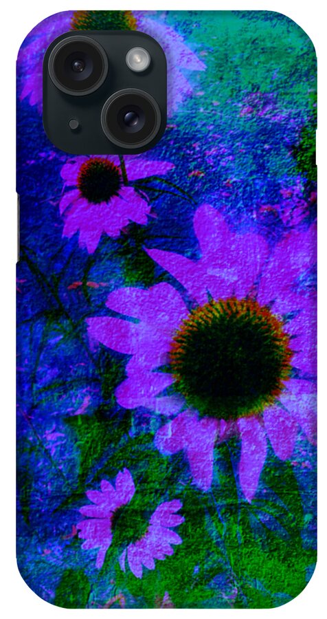 Mix Media iPhone Case featuring the mixed media Coneflowers abstract by MaryLee Parker