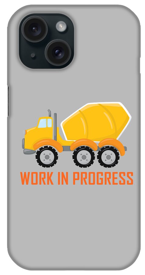 Concrete iPhone Case featuring the digital art Construction Zone - Concrete Truck Work In Progress Gifts - Grey Background by KayeCee Spain