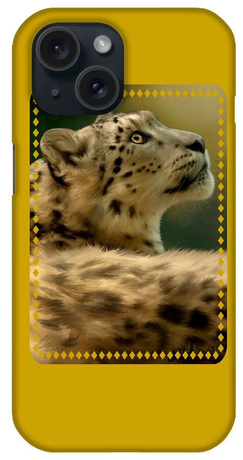 Snow Leopard iPhone Case featuring the painting Contemplation by Becky Herrera