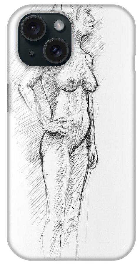 Adam Long iPhone Case featuring the drawing Controposto a pen and ink drawing of female nude by Adam Long