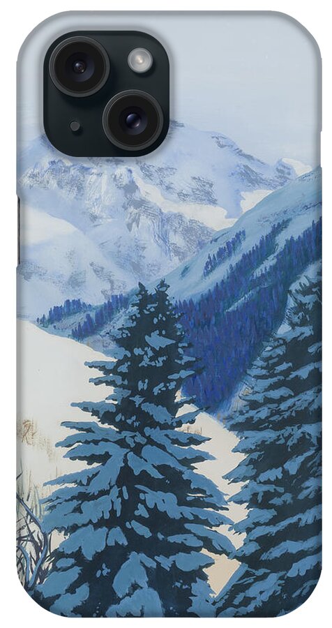 Snow iPhone Case featuring the painting Cool Blue Mountains by Bryan Bustard