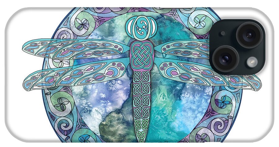Artoffoxvox iPhone Case featuring the mixed media Cool Celtic Dragonfly by Kristen Fox