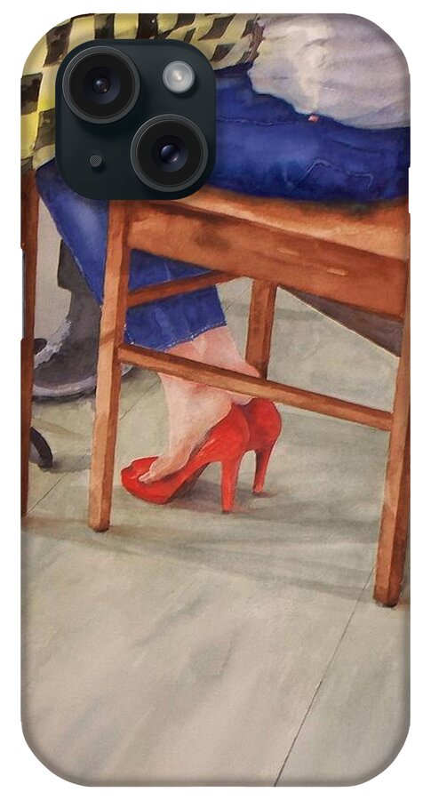 Red High Heels iPhone Case featuring the painting Cool 'N Her Heels by Celene Terry