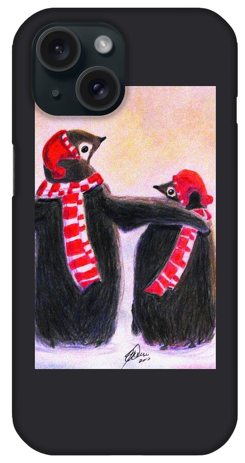 Penguins iPhone Case featuring the drawing Cool Pals by Angela Davies
