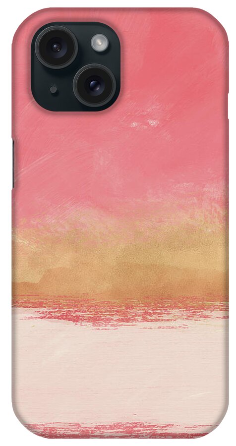 Abstract iPhone Case featuring the mixed media Coral and Gold Abstract 1- Art by Linda Woods by Linda Woods