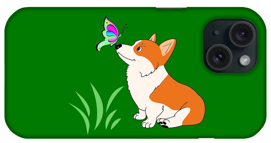 Corgi With Butterfly iPhone Case featuring the digital art Corgi with Butterfly T-shirt by Kathy Kelly