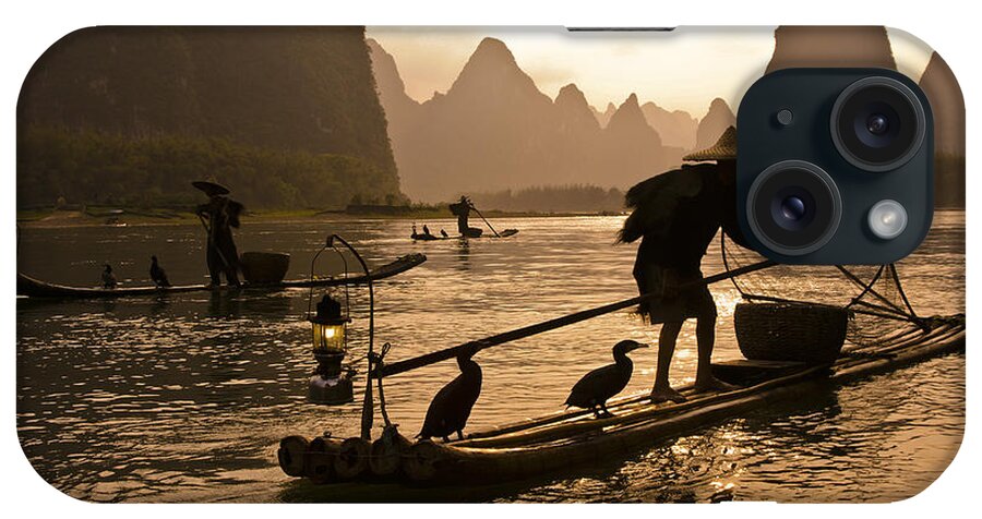 Asia iPhone Case featuring the photograph Cormorant Fishermen at Sunset by Michele Burgess