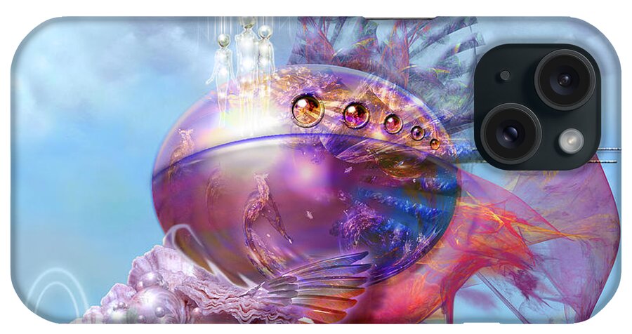 Digital iPhone Case featuring the digital art Cosmic Fish Spaceship by Alexa Szlavics